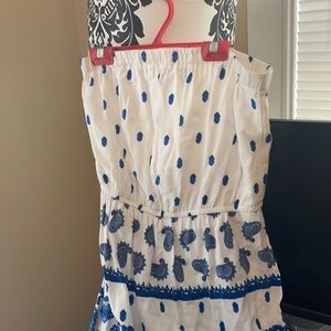 Strapless white and blue dress